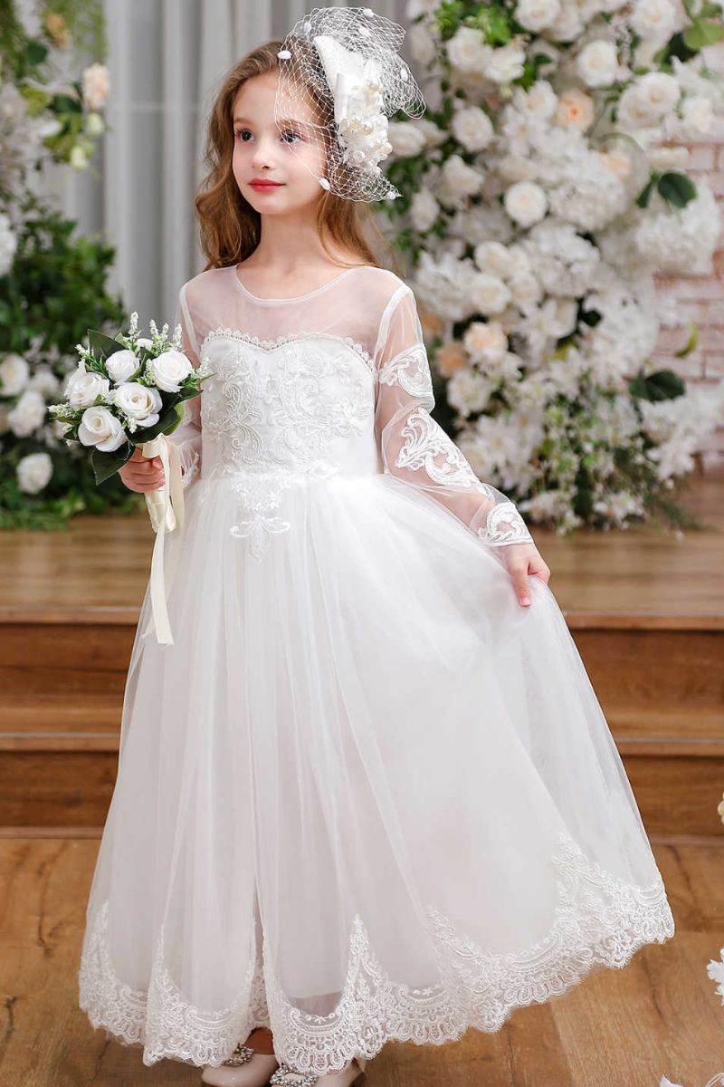 A-Line Maxi Tulle Flower Girl Dress CF0357 - COCOMELODY